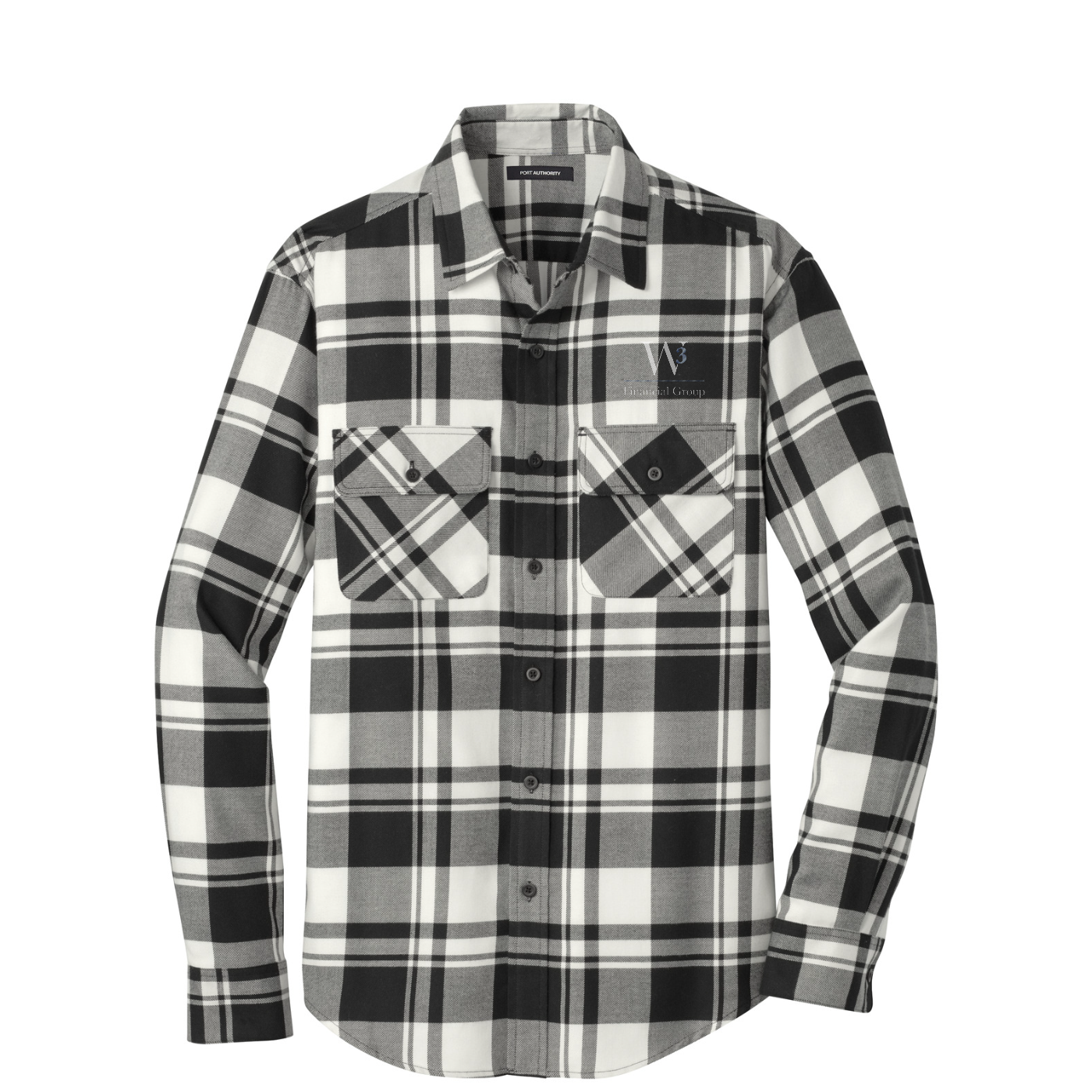 Port Authority Plaid Flannel Shirt — Snow White/ Black