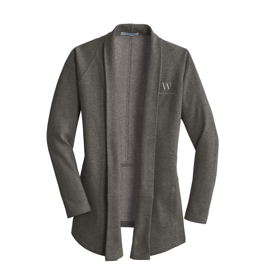 Port Authority Women's Interlock Cardigan — Charcoal Heather/ Medium Heather Grey