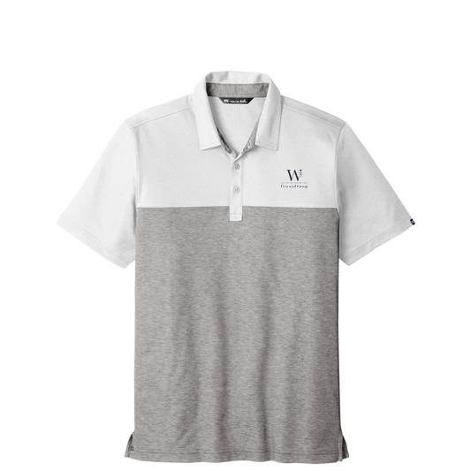 TravisMathew Oceanside Blocked Polo — White/ Quiet Shade Grey Heather